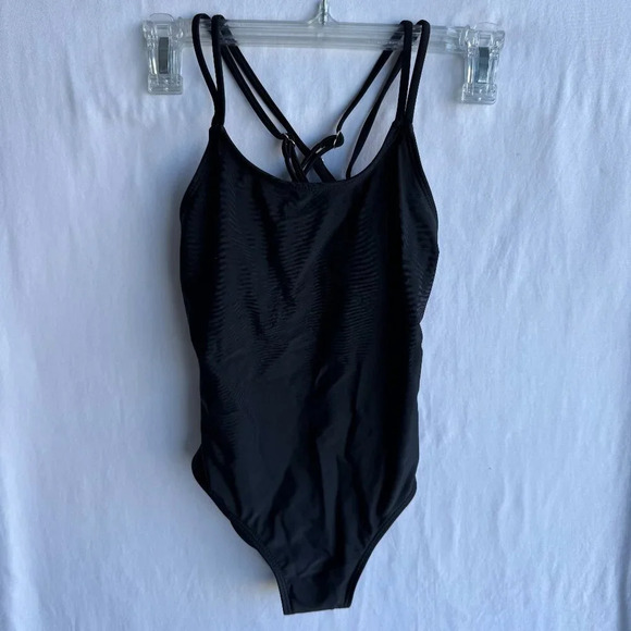 Black One-Piece Swimsuit with Crossback Straps - Girls Size 8Y - Picture 1 of 3